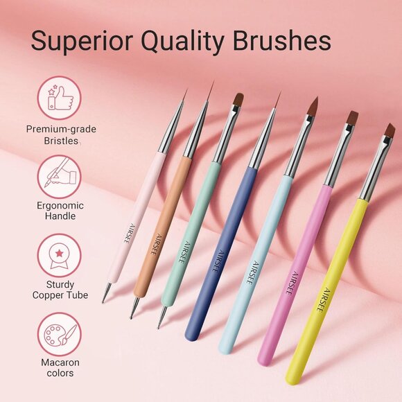 Nail Art Brush Set, Nail Art Tools with Nail Polish Brush, Nail Liner Brush, Nai - Picture 2 of 7